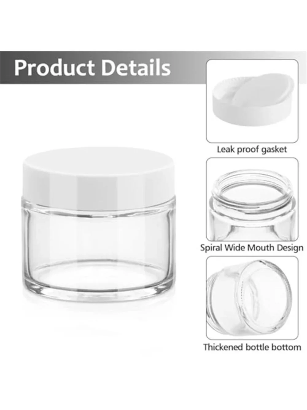 4 Pcs Glass Cosmetic Jars with White Lids, 1 OZ with Inner Liners & 2 Spatulas
